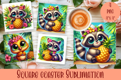 Watercolor funny animal Summer - Animal square coaster Product Image 1
