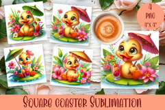 Watercolor funny animal Summer - Animal square coaster Product Image 1