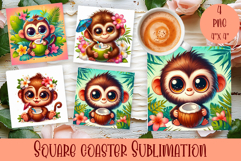 Watercolor funny animal Summer - Animal square coaster Product Image 1