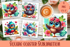 Watercolor funny animal Summer - Animal square coaster Product Image 1