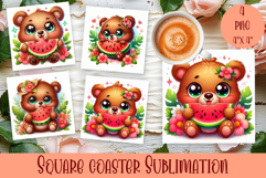 Watercolor funny animal Summer - Animal square coaster Product Image 1