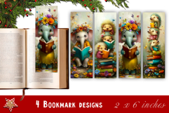 Animal and books bookmark, pile of books, floral Bookmarks Product Image 1
