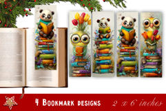 Animal and books bookmark, pile of books, floral Bookmarks Product Image 1