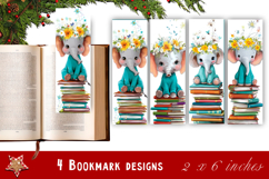 Animal and books bookmark, pile of books, floral Bookmarks Product Image 1