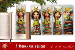 Animal and books bookmark, pile of books, floral Bookmarks Product Image 1