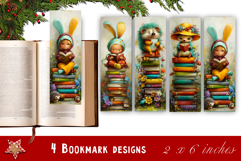 Animal and books bookmark, pile of books, floral Bookmarks Product Image 1