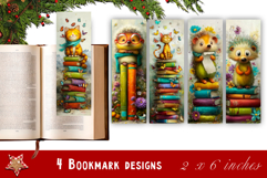 Animal and books bookmark, pile of books, floral Bookmarks Product Image 1