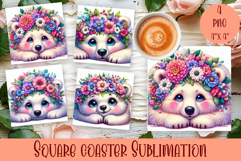 Summer watercolor funny animal - Animal square coaster Product Image 1