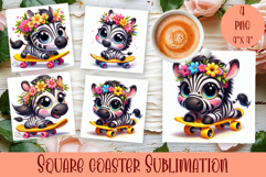 Summer watercolor funny animal - Animal square coaster Product Image 1