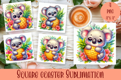 Summer watercolor funny animal - Animal square coaster Product Image 1