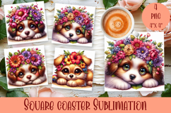 Summer watercolor funny animal - Animal square coaster Product Image 1