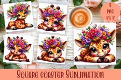 Summer watercolor funny animal - Animal square coaster Product Image 1