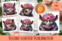 Summer watercolor funny animal - Animal square coaster Product Image 1