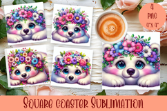 Summer watercolor funny animal - Animal square coaster Product Image 1