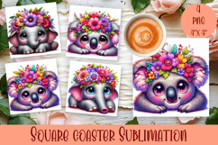Summer watercolor funny animal - Animal square coaster Product Image 1