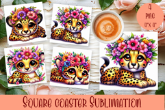 Summer watercolor funny animal - Animal square coaster Product Image 1