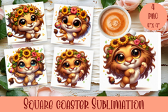 Summer watercolor funny animal - Animal square coaster Product Image 1