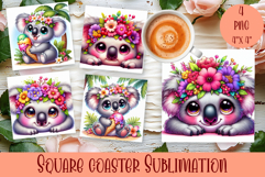 Summer watercolor funny animal - Animal square coaster Product Image 1