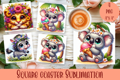 Summer watercolor funny animal - Animal square coaster Product Image 1