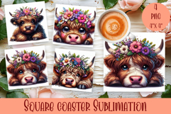 Summer watercolor funny animal - Animal square coaster Product Image 1