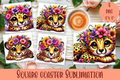 Summer watercolor funny animal - Animal square coaster Product Image 1