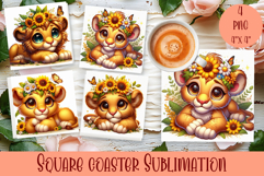 Summer watercolor funny animal - Animal square coaster Product Image 1