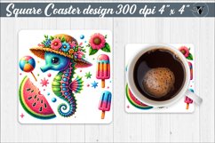 Square Coaster | Summer animals | Glitter coaster Product Image 1