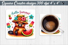 Square Coaster | Summer animals | Glitter coaster Product Image 1