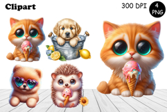 Cute animals Watercolor Sublimation clipart PNG Product Image 1