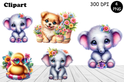 Cute animals Watercolor Sublimation clipart PNG Product Image 1