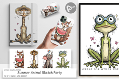 Summer Animal Sketch Party Digital Paper Product Image 1