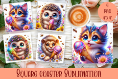 Watercolor funny animal Summer - Animal square coaster Product Image 1