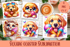 Watercolor funny animal Summer - Animal square coaster Product Image 1