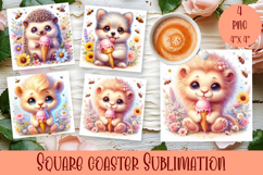 Watercolor funny animal Summer - Animal square coaster Product Image 1