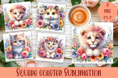 Watercolor funny animal Summer - Animal square coaster Product Image 1