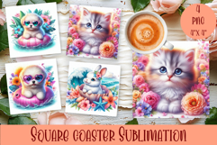 Watercolor funny animal Summer - Animal square coaster Product Image 1