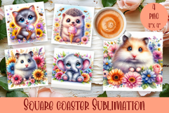 Watercolor funny animal Summer - Animal square coaster Product Image 1