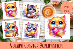 Watercolor funny animal Summer - Animal square coaster Product Image 1