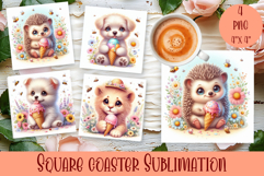 Watercolor funny animal Summer - Animal square coaster Product Image 1