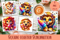 Watercolor funny animal Summer - Animal square coaster Product Image 1