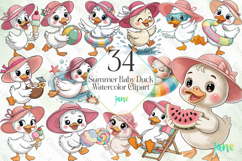 Summer Baby Duck Watercolor Clipart Product Image 1