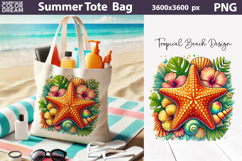 Tropical Starfish Tote Bag Sublimation | Summer Beach Design Product Image 1