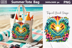 Hello Summer Heart Wave Tote Bag Sublimation | Tropical Product Image 1