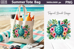 Tropical Sea Turtle Floral Tote Bag Sublimation | Summer Product Image 1