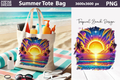 Neon Tropical Sunset Tote Bag Sublimation | Summer Beach Product Image 1