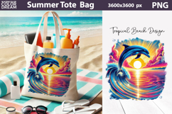 Tropical Dolphin Sunset Tote Bag Sublimation | Summer Ocean Product Image 1