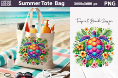 Rainbow Tropical Sea Turtle Tote Bag Sublimation | Summer Product Image 1