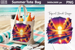 Neon Tropical Sunset Tote Bag Sublimation | Summer Beach Product Image 1
