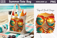 Tropical Sunglasses Sunset Tote Bag Sublimation | Summer Product Image 1