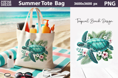 Botanical Sea Turtle Tote Bag Sublimation | Tropical Floral Product Image 1
